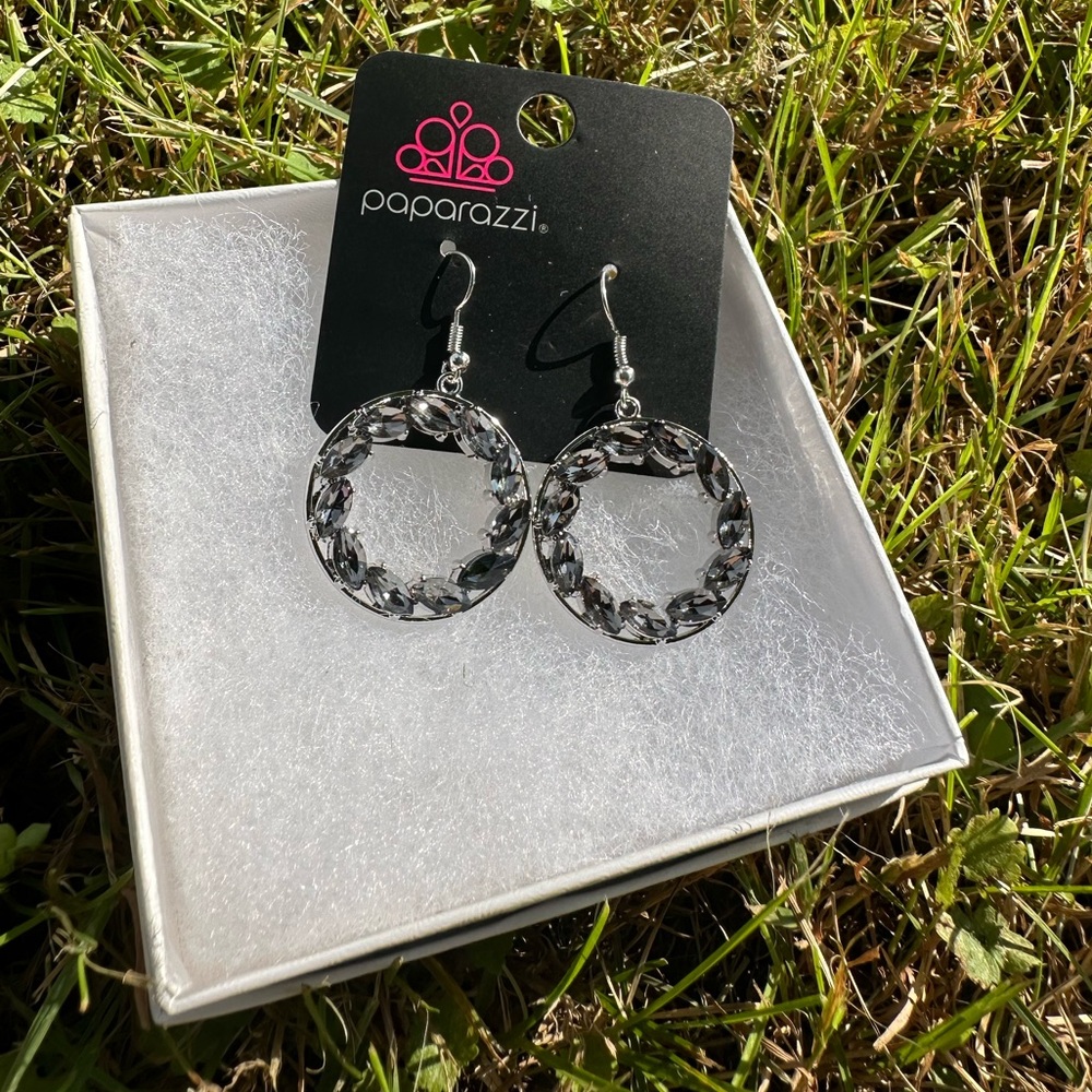 LAST CHANCE Black and Silver Dangly Hoop Earrings